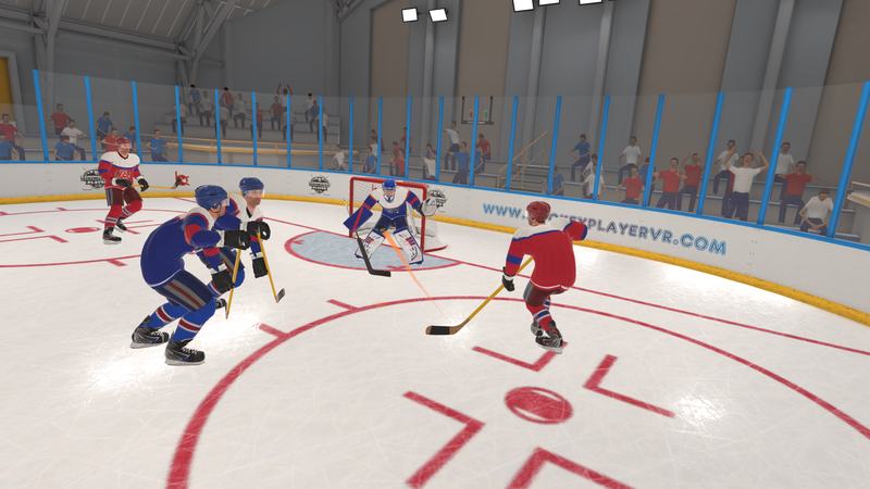 Players fight for the puck in the crease