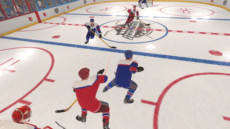 Players chase the puck through the neutral zone
